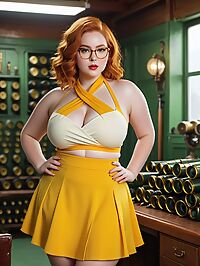 A curvy 18 year old girl with ginger hair and hazel eyes